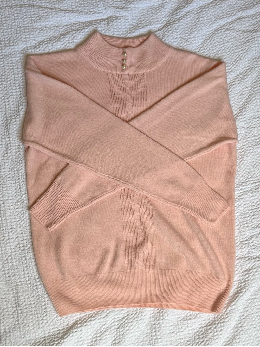 Vintage Soft Mock Neck Pearl-Accent Sweater - Pink